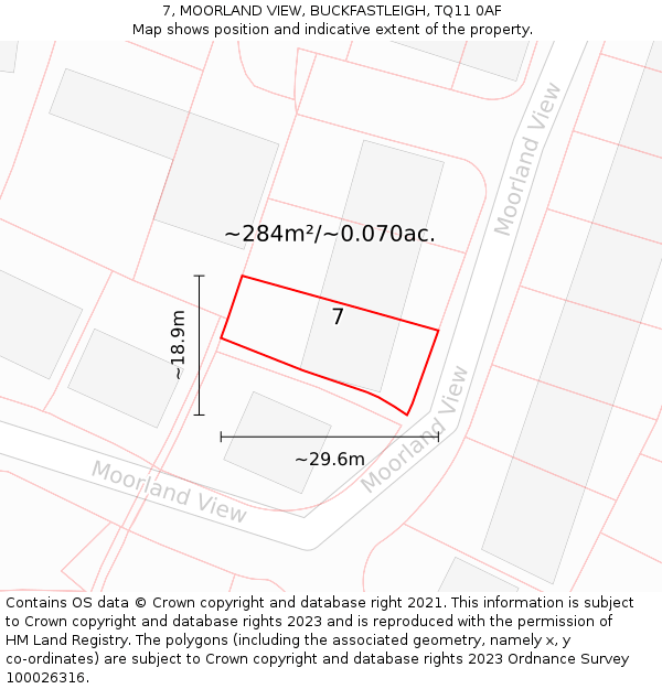 7, MOORLAND VIEW, BUCKFASTLEIGH, TQ11 0AF: Plot and title map