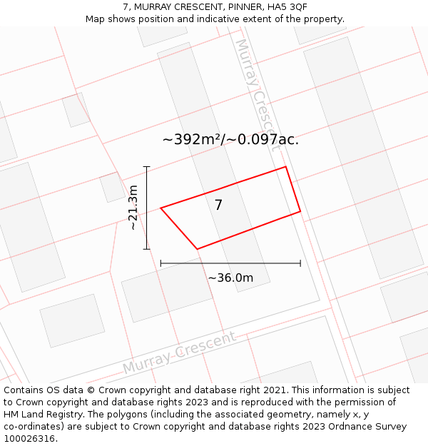 7, MURRAY CRESCENT, PINNER, HA5 3QF: Plot and title map