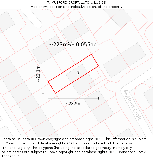 7, MUTFORD CROFT, LUTON, LU2 9SJ: Plot and title map