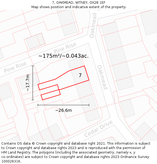 7, OAKMEAD, WITNEY, OX28 1EF: Plot and title map