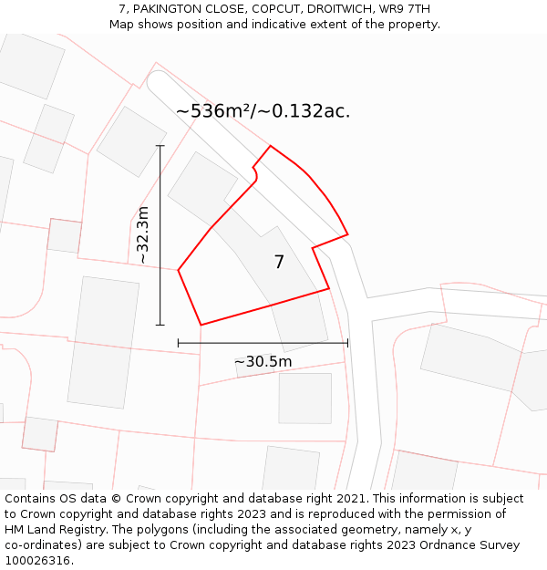 7, PAKINGTON CLOSE, COPCUT, DROITWICH, WR9 7TH: Plot and title map