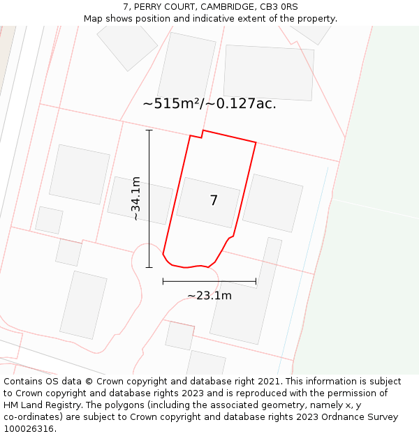 7, PERRY COURT, CAMBRIDGE, CB3 0RS: Plot and title map