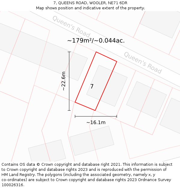 7, QUEENS ROAD, WOOLER, NE71 6DR: Plot and title map