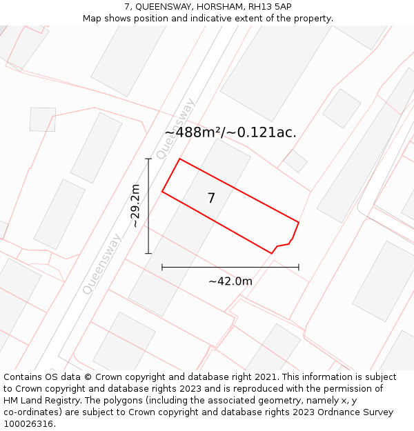 7, QUEENSWAY, HORSHAM, RH13 5AP: Plot and title map