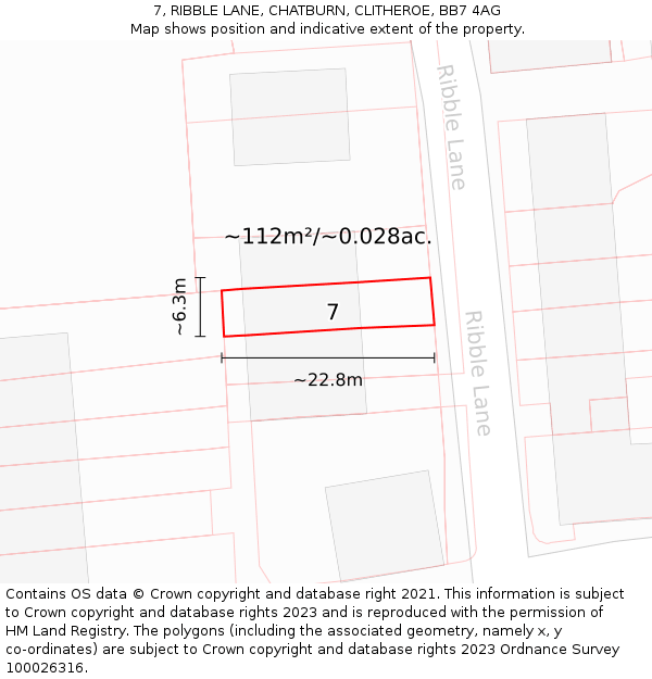 7, RIBBLE LANE, CHATBURN, CLITHEROE, BB7 4AG: Plot and title map
