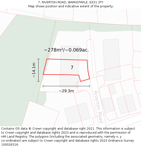 7, RIVERTON ROAD, BARNSTAPLE, EX31 3TY: Plot and title map