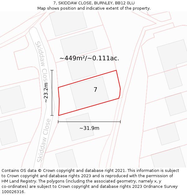 7, SKIDDAW CLOSE, BURNLEY, BB12 0LU: Plot and title map