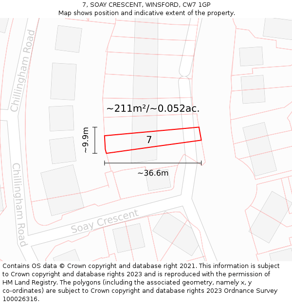7, SOAY CRESCENT, WINSFORD, CW7 1GP: Plot and title map