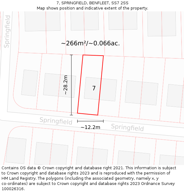7, SPRINGFIELD, BENFLEET, SS7 2SS: Plot and title map