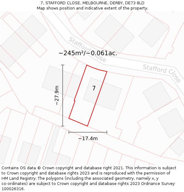 7, STAFFORD CLOSE, MELBOURNE, DERBY, DE73 8LD: Plot and title map