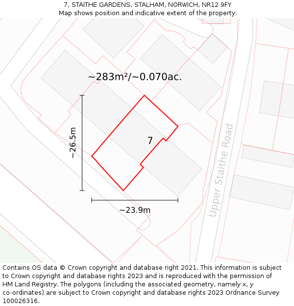 7, STAITHE GARDENS, STALHAM, NORWICH, NR12 9FY: Plot and title map