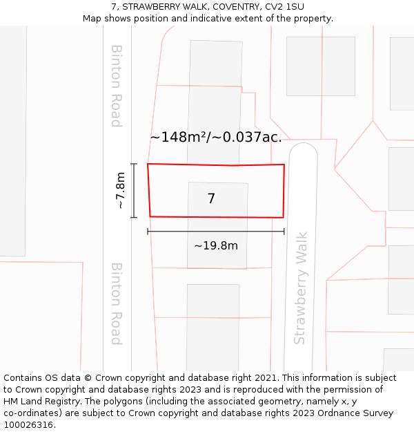 7, STRAWBERRY WALK, COVENTRY, CV2 1SU: Plot and title map