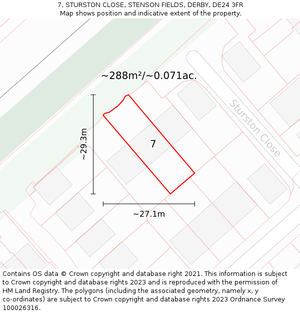 7, STURSTON CLOSE, STENSON FIELDS, DERBY, DE24 3FR: Plot and title map
