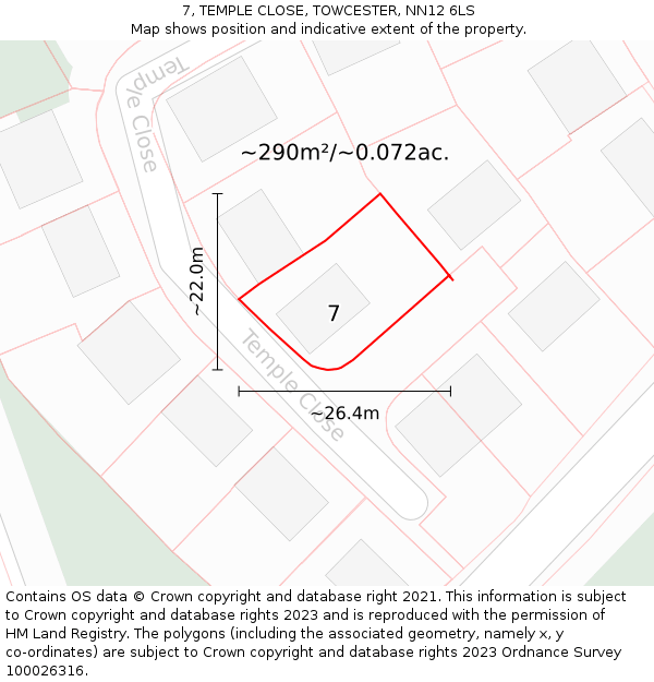 7, TEMPLE CLOSE, TOWCESTER, NN12 6LS: Plot and title map