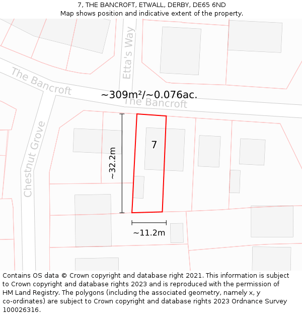 7, THE BANCROFT, ETWALL, DERBY, DE65 6ND: Plot and title map