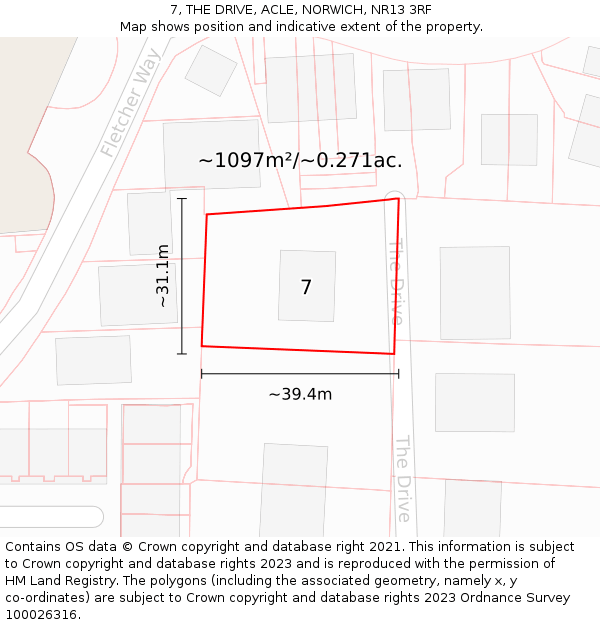 7, THE DRIVE, ACLE, NORWICH, NR13 3RF: Plot and title map