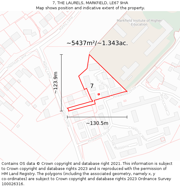 7, THE LAURELS, MARKFIELD, LE67 9HA: Plot and title map