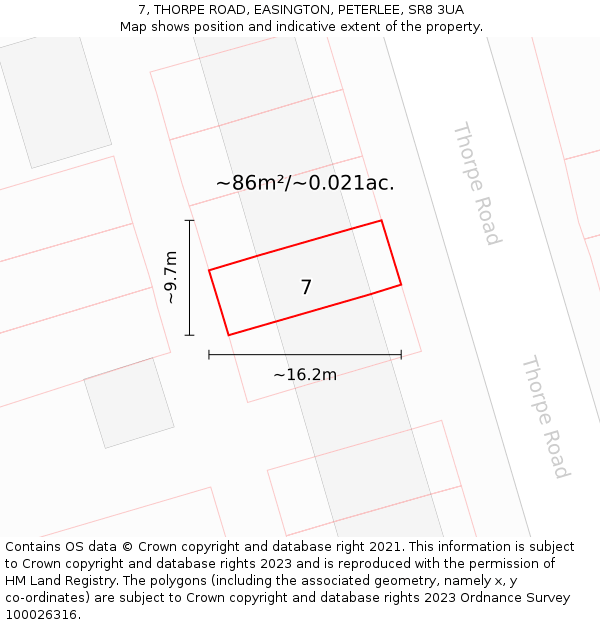 7, THORPE ROAD, EASINGTON, PETERLEE, SR8 3UA: Plot and title map