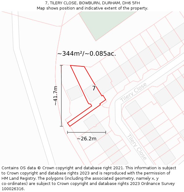 7, TILERY CLOSE, BOWBURN, DURHAM, DH6 5FH: Plot and title map