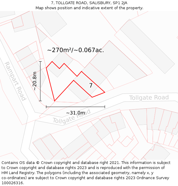 7, TOLLGATE ROAD, SALISBURY, SP1 2JA: Plot and title map