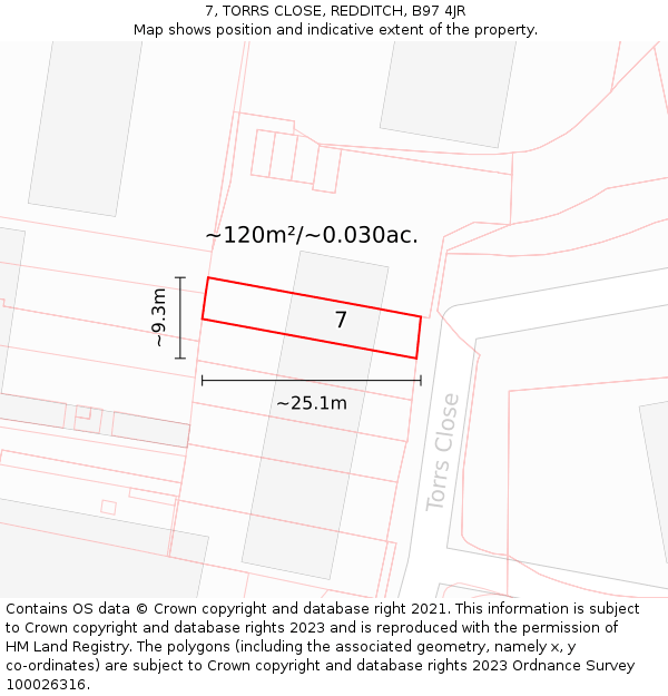 7, TORRS CLOSE, REDDITCH, B97 4JR: Plot and title map