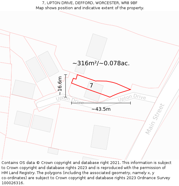 7, UPTON DRIVE, DEFFORD, WORCESTER, WR8 9BF: Plot and title map