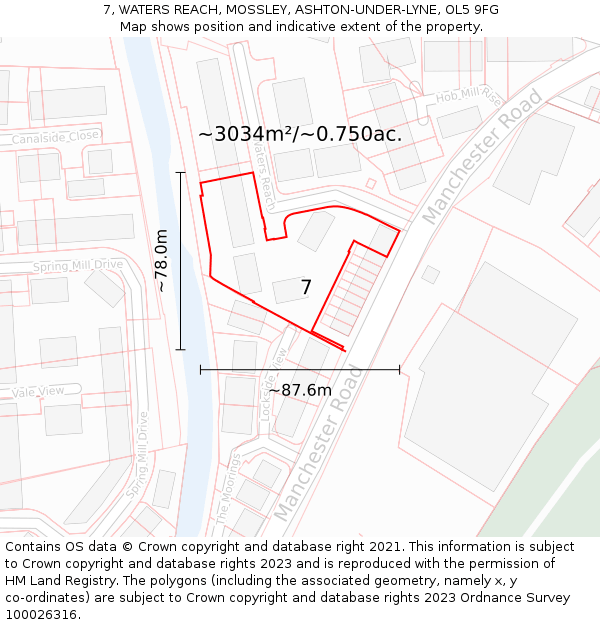 7, WATERS REACH, MOSSLEY, ASHTON-UNDER-LYNE, OL5 9FG: Plot and title map