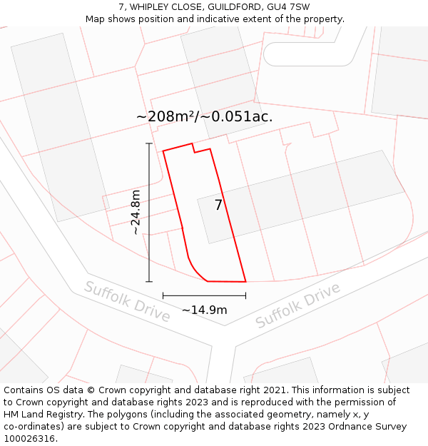 7, WHIPLEY CLOSE, GUILDFORD, GU4 7SW: Plot and title map