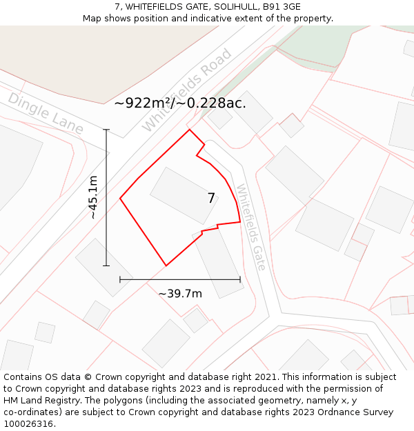 7, WHITEFIELDS GATE, SOLIHULL, B91 3GE: Plot and title map