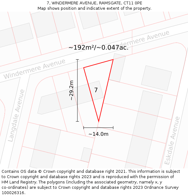 7, WINDERMERE AVENUE, RAMSGATE, CT11 0PE: Plot and title map