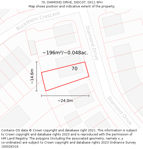 70, DIAMOND DRIVE, DIDCOT, OX11 6FH: Plot and title map