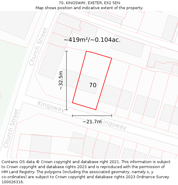 70, KINGSWAY, EXETER, EX2 5EN: Plot and title map