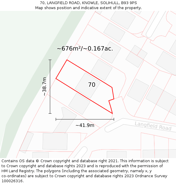 70, LANGFIELD ROAD, KNOWLE, SOLIHULL, B93 9PS: Plot and title map