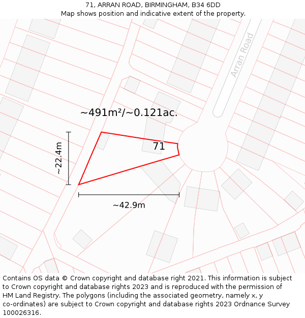 71, ARRAN ROAD, BIRMINGHAM, B34 6DD: Plot and title map