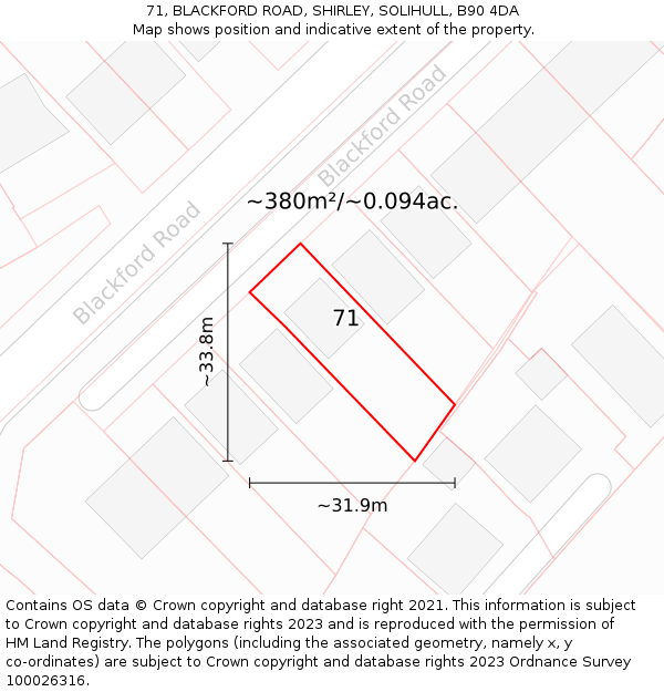 71, BLACKFORD ROAD, SHIRLEY, SOLIHULL, B90 4DA: Plot and title map