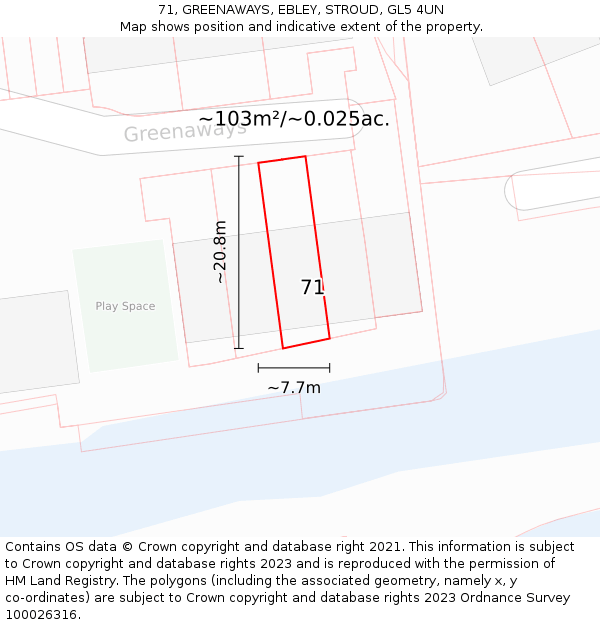 71, GREENAWAYS, EBLEY, STROUD, GL5 4UN: Plot and title map