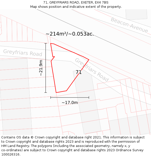 71, GREYFRIARS ROAD, EXETER, EX4 7BS: Plot and title map