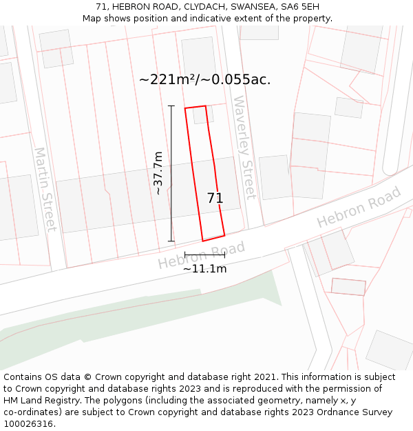 71, HEBRON ROAD, CLYDACH, SWANSEA, SA6 5EH: Plot and title map
