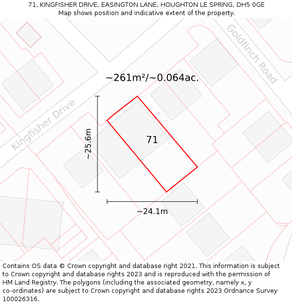 71, KINGFISHER DRIVE, EASINGTON LANE, HOUGHTON LE SPRING, DH5 0GE: Plot and title map
