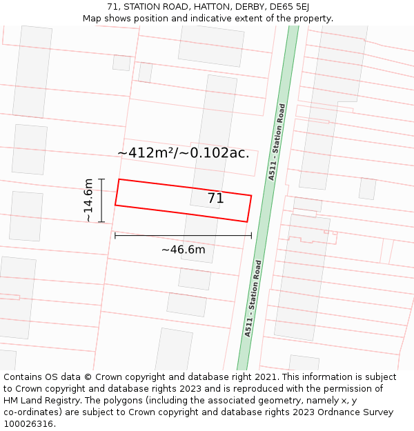 71, STATION ROAD, HATTON, DERBY, DE65 5EJ: Plot and title map