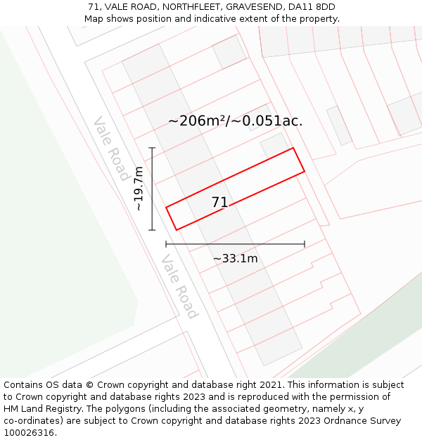 71, VALE ROAD, NORTHFLEET, GRAVESEND, DA11 8DD: Plot and title map