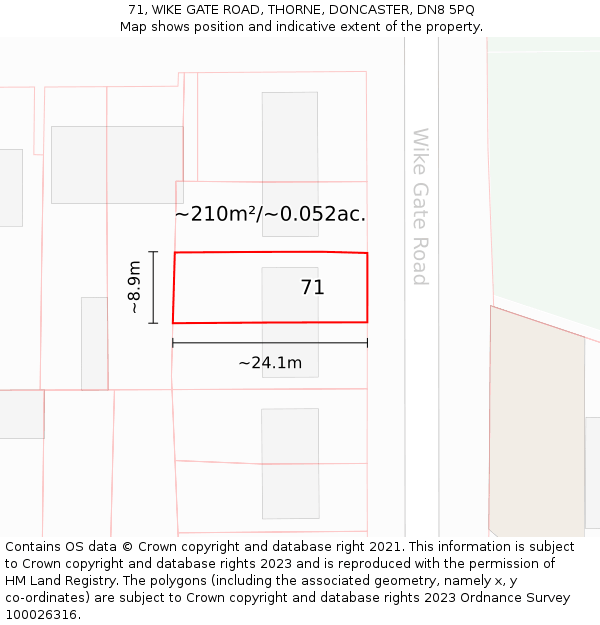 71, WIKE GATE ROAD, THORNE, DONCASTER, DN8 5PQ: Plot and title map