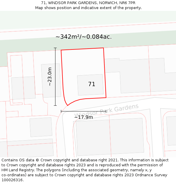 71, WINDSOR PARK GARDENS, NORWICH, NR6 7PR: Plot and title map