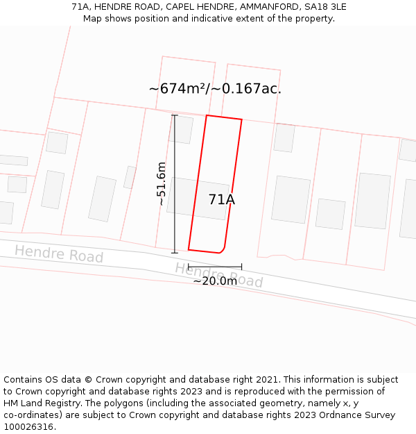 71A, HENDRE ROAD, CAPEL HENDRE, AMMANFORD, SA18 3LE: Plot and title map
