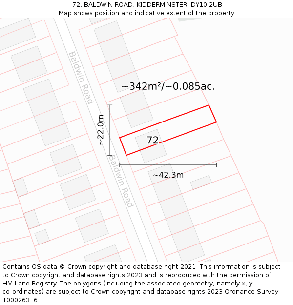 72, BALDWIN ROAD, KIDDERMINSTER, DY10 2UB: Plot and title map