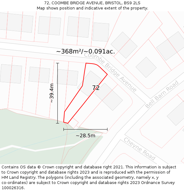 72, COOMBE BRIDGE AVENUE, BRISTOL, BS9 2LS: Plot and title map