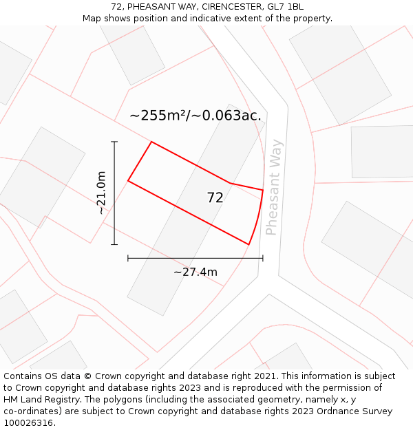 72, PHEASANT WAY, CIRENCESTER, GL7 1BL: Plot and title map
