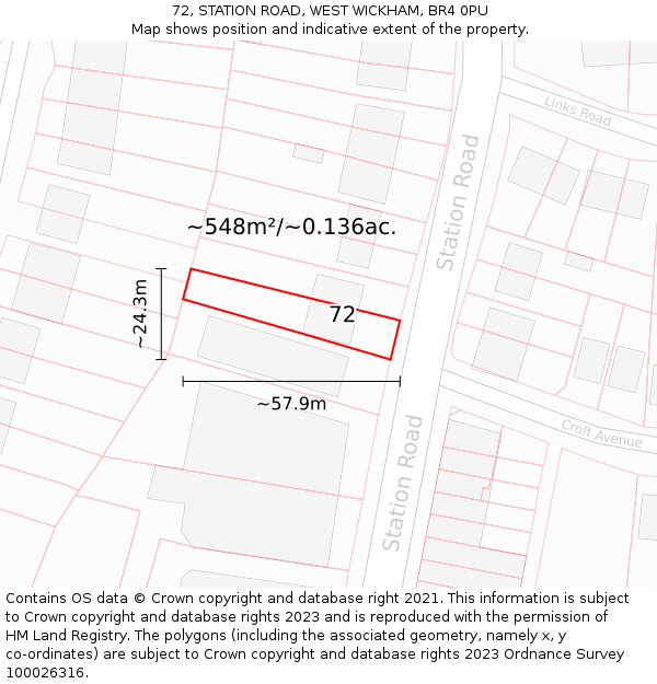 72, STATION ROAD, WEST WICKHAM, BR4 0PU: Plot and title map