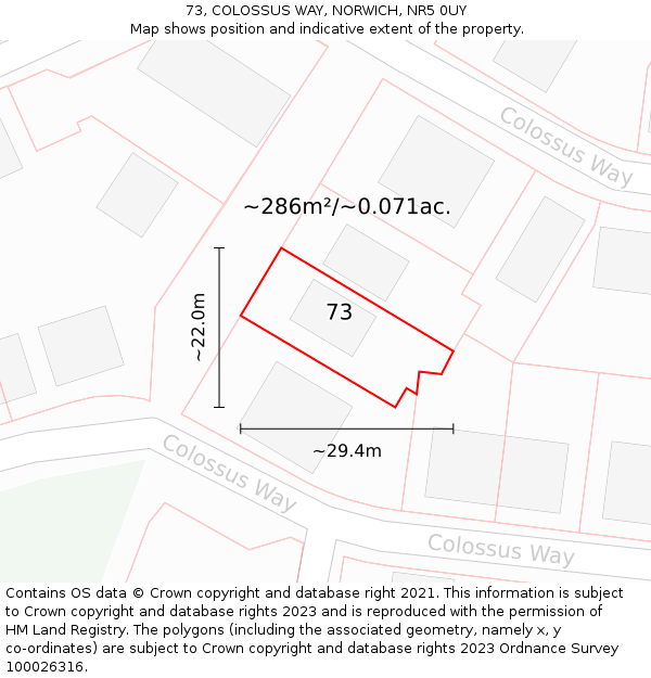 73, COLOSSUS WAY, NORWICH, NR5 0UY: Plot and title map