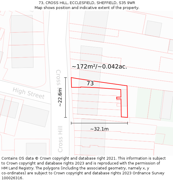 73, CROSS HILL, ECCLESFIELD, SHEFFIELD, S35 9WR: Plot and title map